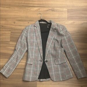Plaid Blazer with Red and Black Accents